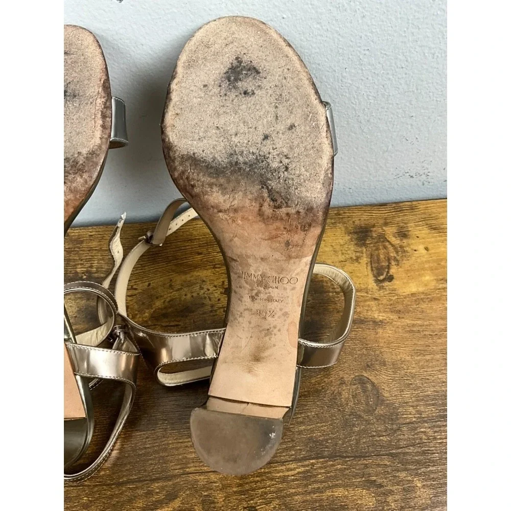 Jimmy Choo Metallic Block Heel Sandals Women's Size‎ 39.5 US 9.5 Luxury Designer